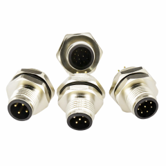 M12后锁面板 公直头 ABD编码 2～8芯 PCB式 开孔M16