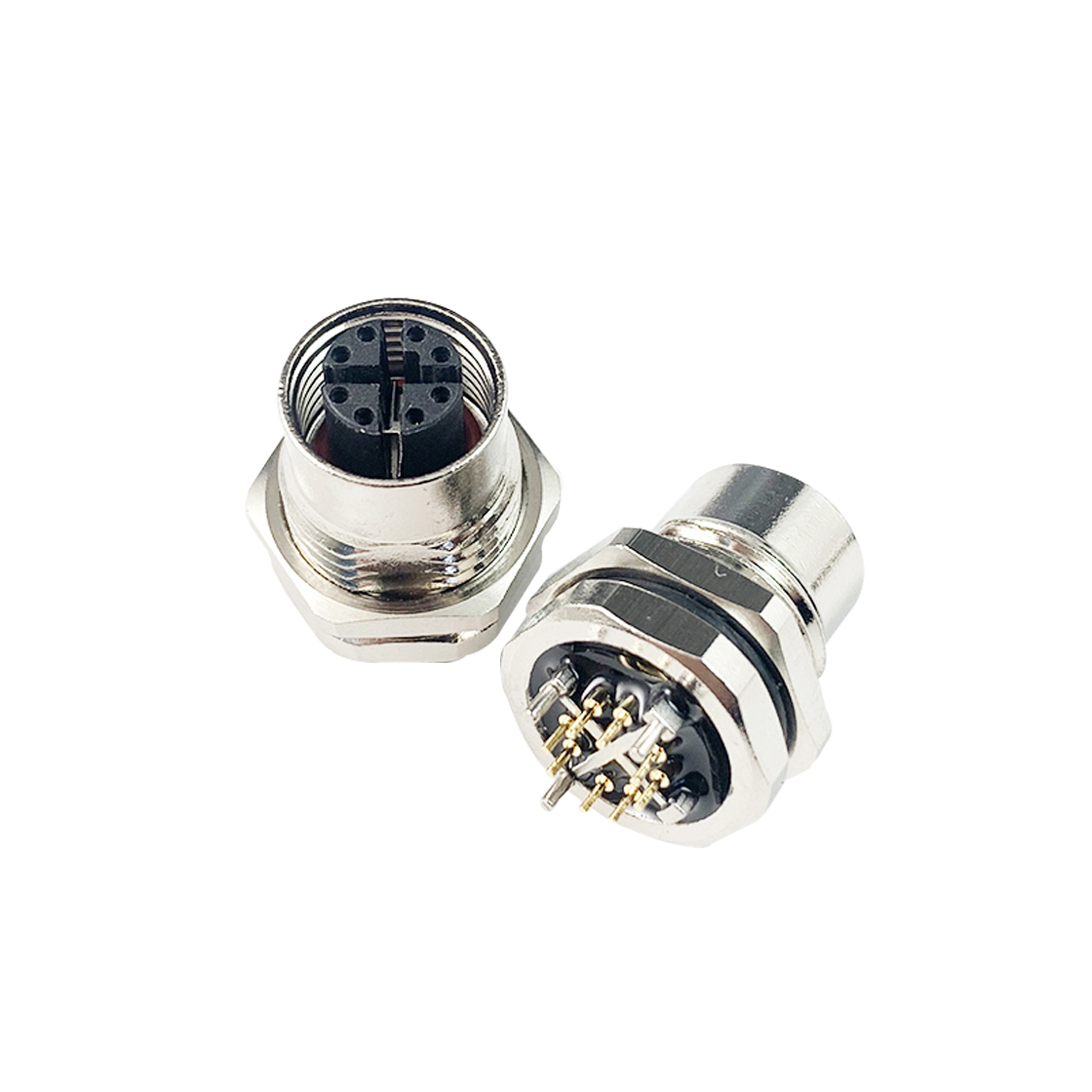 M12防水连接器 X编码 8PIN 板端母头X-CODE 前锁面板式PG9 SW17T