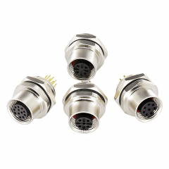 M12后锁面板 母直头 ABD编码 2～8芯 PCB式 开孔M16