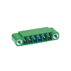 PCB插拔式接线端子 间距3.50mm 绿色插座 针脚90° 带法兰