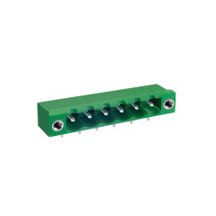 PCB插拔式接线端子 间距5.00mm 绿色插座 针脚90° 带法兰