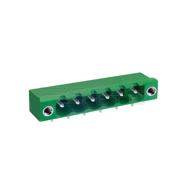 PCB插拔式接线端子6Pin 间距5.08mm 绿色插座 针脚90° 带法兰