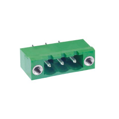PCB插拔式接线端子 间距5.00mm 绿色插座 针脚180° 带法兰