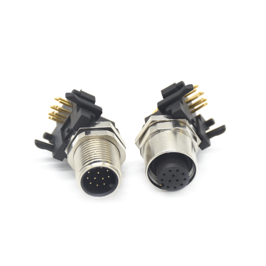 现货供应M12-12P弯针PCB公母插座防水连接器 M12全系列航空插头