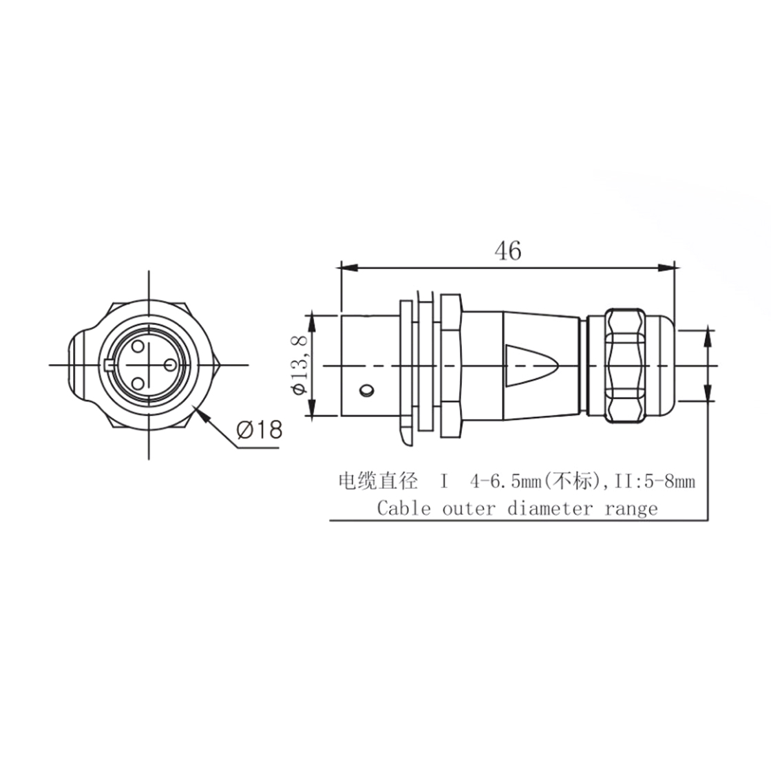 DF12系列 航空插头 3芯电缆对接插座 母头电缆连接用