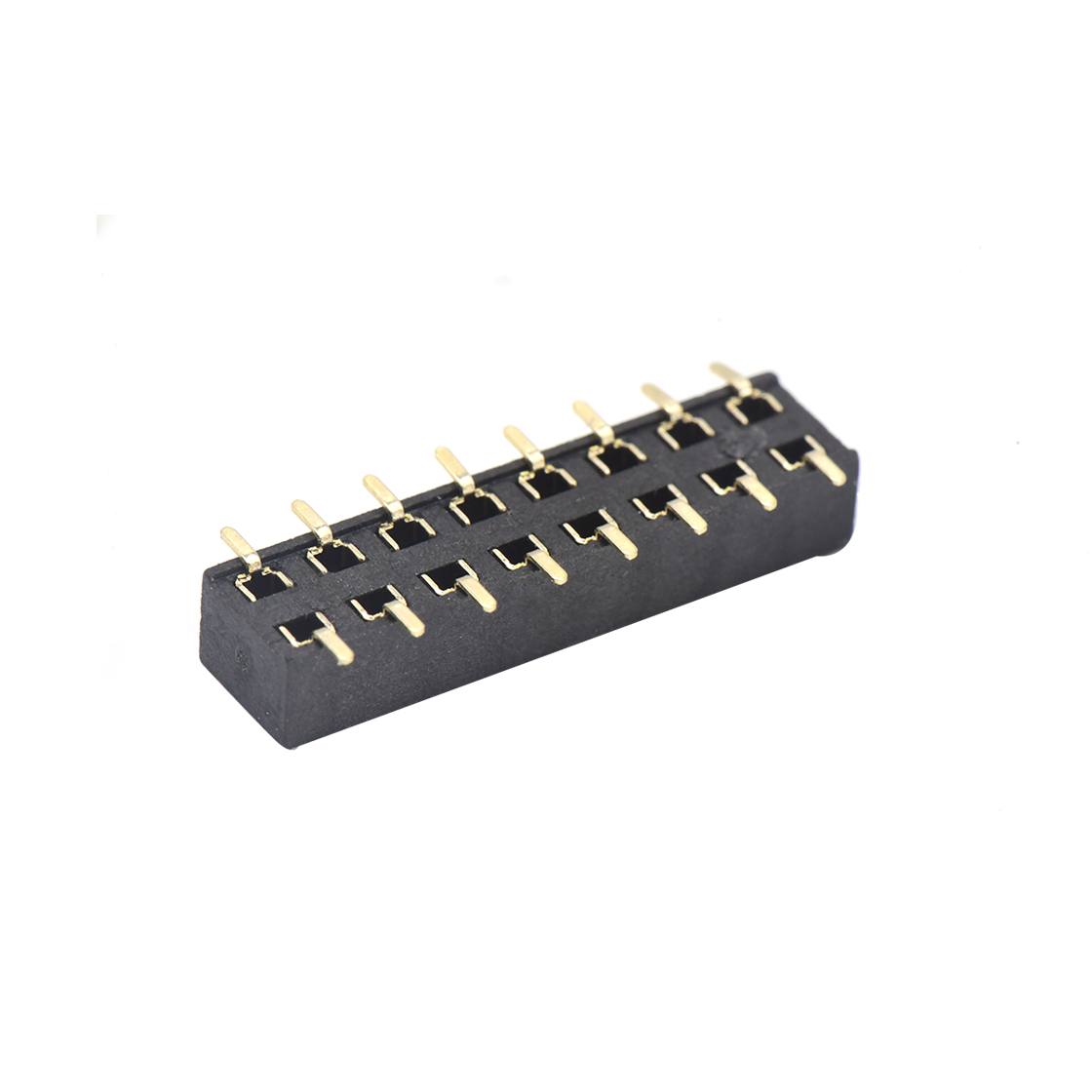Pitch 1.27mm 180° 双排 SMT+CAP 排母H2.0 W3.0 PC4.5 2X08Pin 黑色 PA6T,94V-0 镀全金G/F