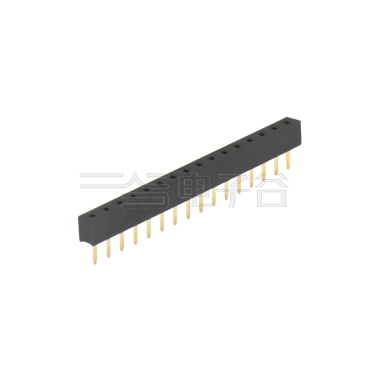 Pitch 2.54mm 180° 单排 DIP U型排母 H53.55 W2.5 PC:3.4 16Pin 黑色 PA6T，94V-0 镀全金G/F