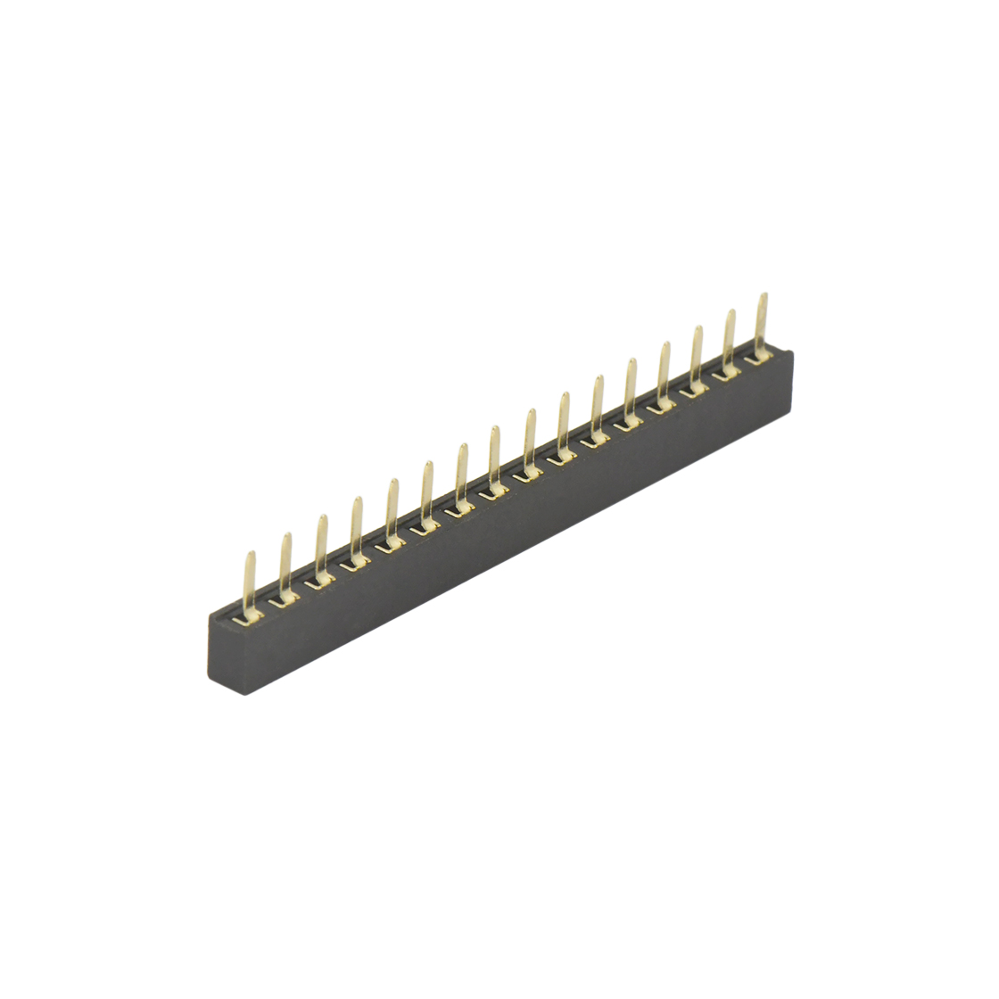 Pitch 2.54mm 180° 单排 DIP U型排母 H53.55 W2.5 PC:3.4 16Pin 黑色 PA6T，94V-0 镀全金G/F