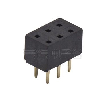 Pitch 2.54mm 180º 双排 DIP U型排母 塑高5.0 W5.0 PC:3.0 2X03Pin 黑色 PA6T,94V-0 镀全金G/F