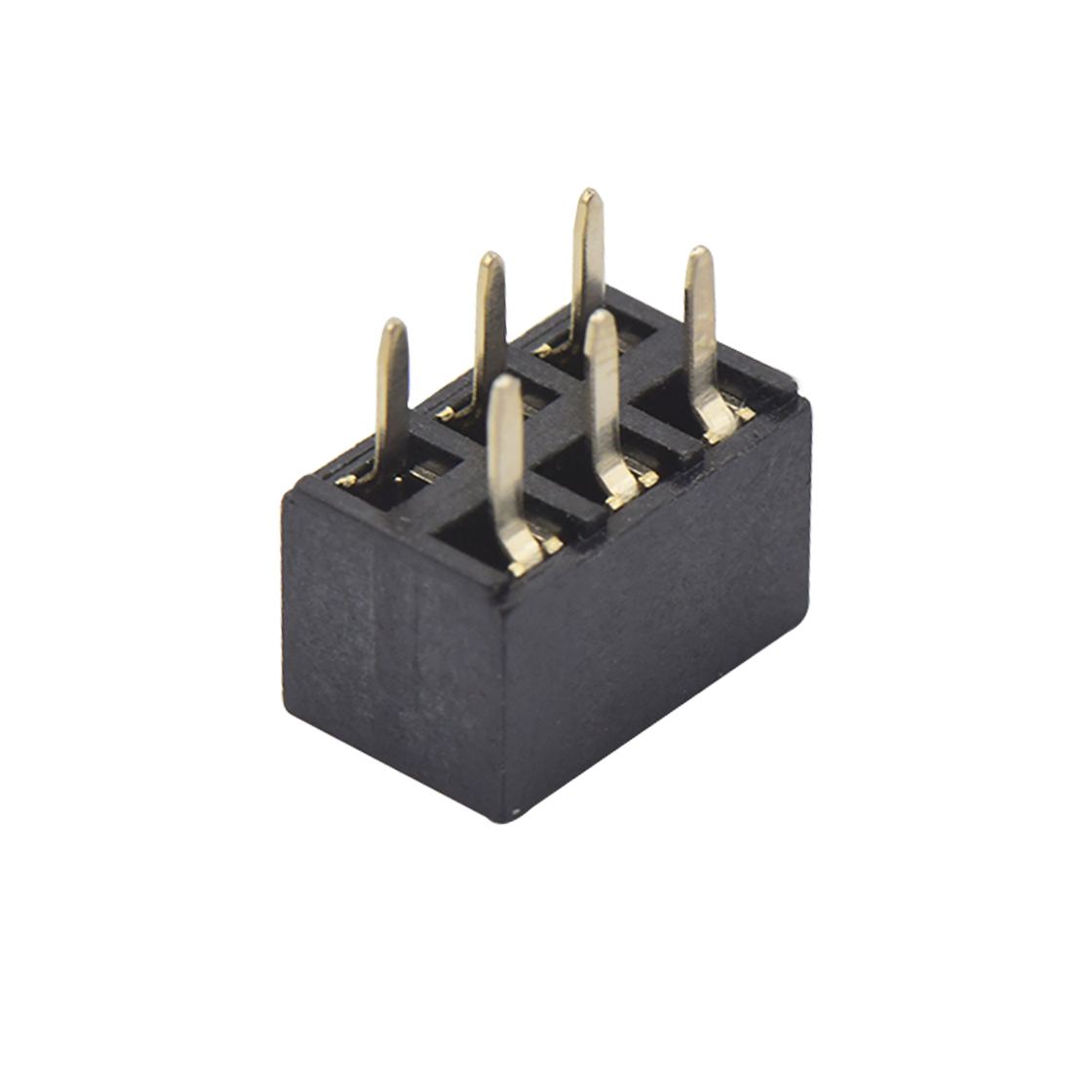 Pitch 2.54mm 180º 双排 DIP U型排母 塑高5.0 W5.0 PC:3.0 2X03Pin 黑色 PA6T,94V-0 镀全金G/F