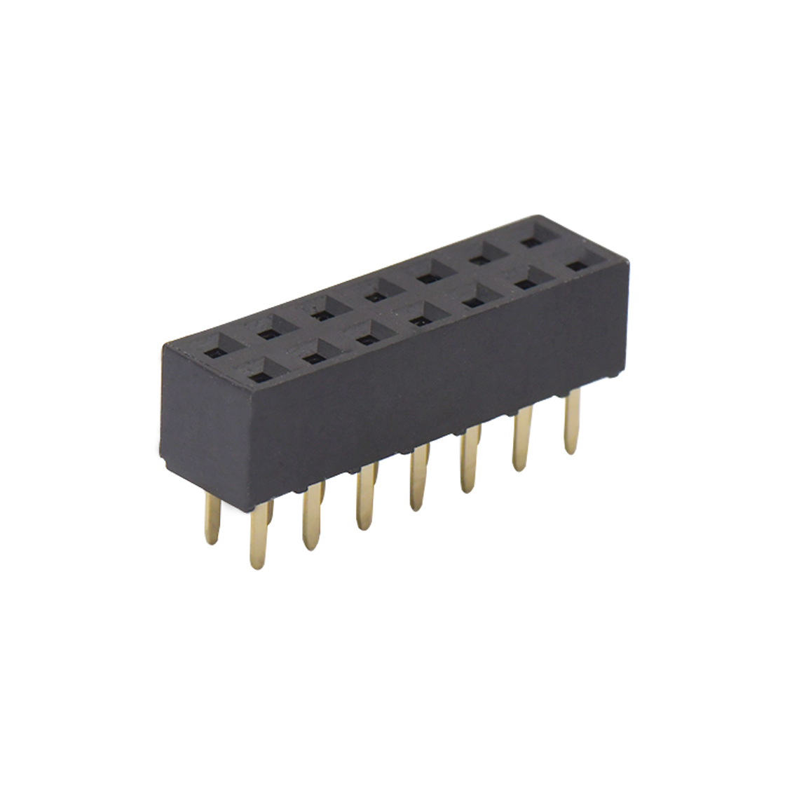 Pitch 2.54mm 180º 双排 DIP U型排母 塑高5.0 W5.0 PC:3.0 2X07Pin 黑色 PA6T,94V-0 镀全金G/F