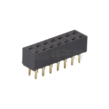 Pitch 2.54mm 180º 双排 DIP U型排母 塑高5.0 W5.0 PC:3.0 2X07Pin 黑色 PA6T,94V-0 镀全金G/F