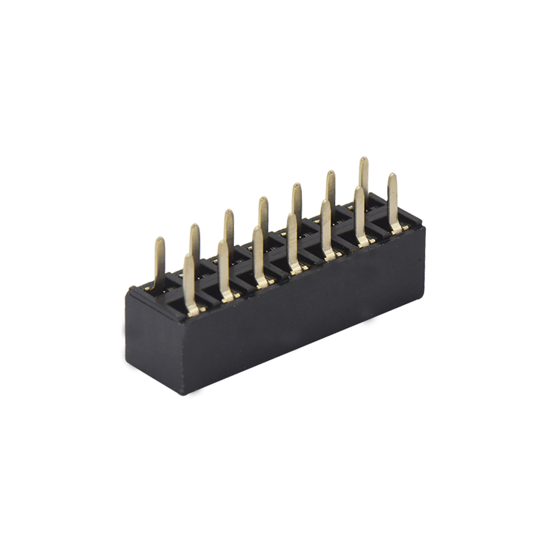 Pitch 2.54mm 180º 双排 DIP U型排母 塑高5.0 W5.0 PC:3.0 2X07Pin 黑色 PA6T,94V-0 镀全金G/F