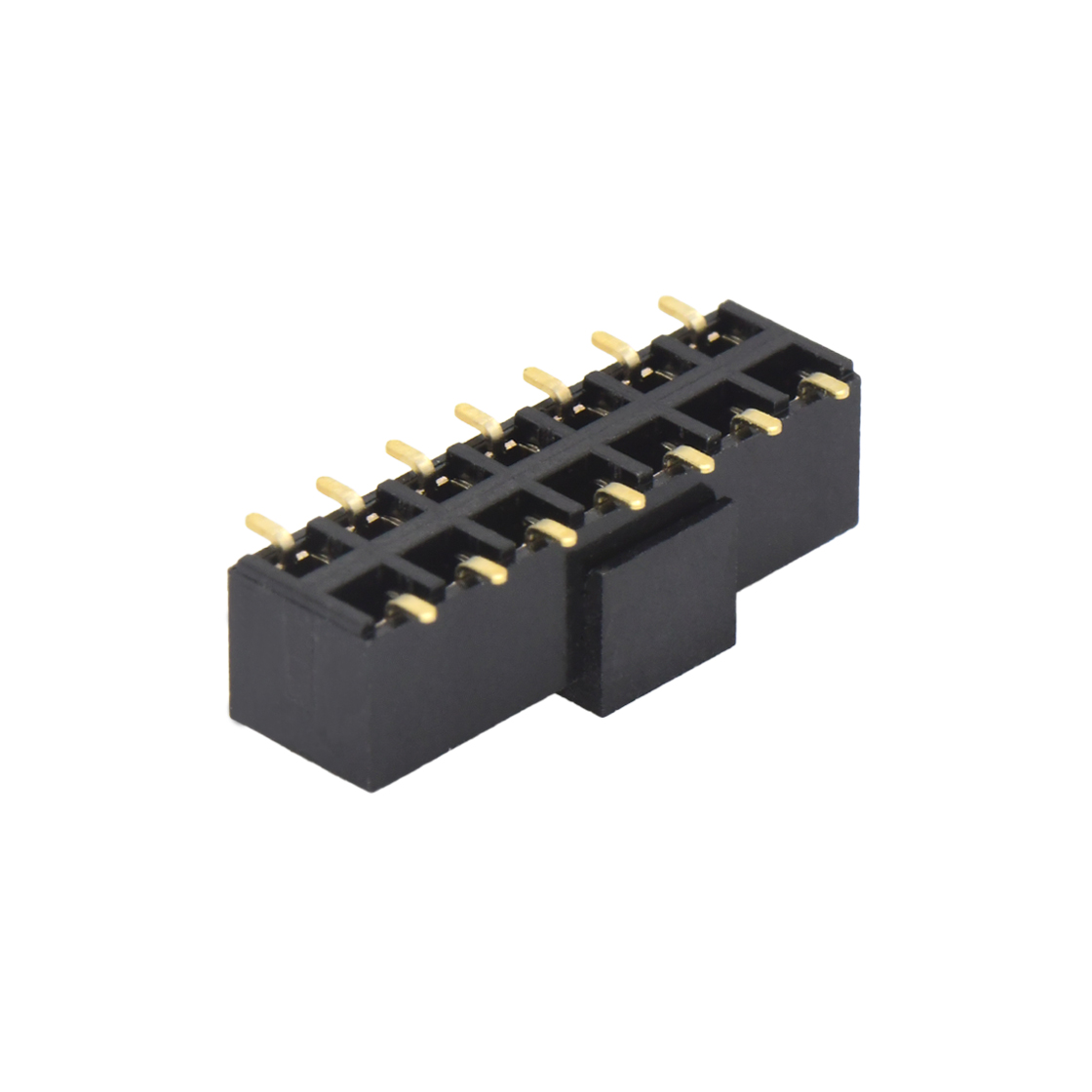 Pitch 2.54mm 180° 双排 SMT+CAP U型排母 塑高5.0 PC 6.5 
 2X07Pin 黑色 PA9T,94V-0 镀全金G/F