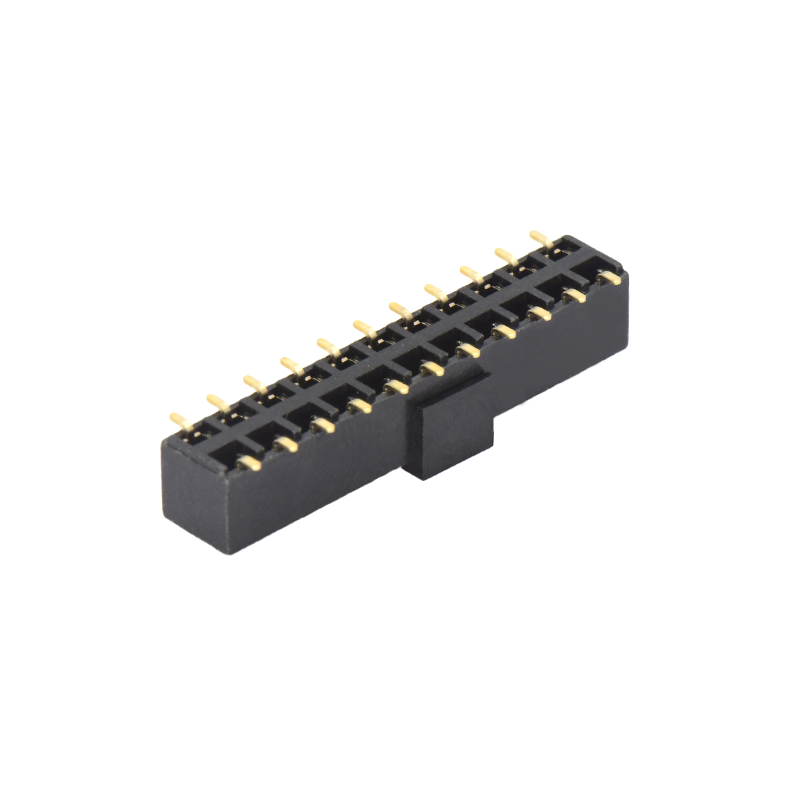 Pitch 2.54mm 180° 双排 SMT+CAP U型排母 塑高5.0 PC 6.5 
 2X11Pin 黑色 PA9T,94V-0 镀全金G/F