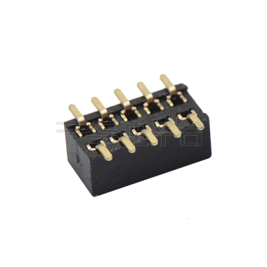 Pitch 1.00mm 180° 双排 SMT+CAP 排母 塑高2.1mm PC3.9 2X05Pin 黑色 镀全金G/F