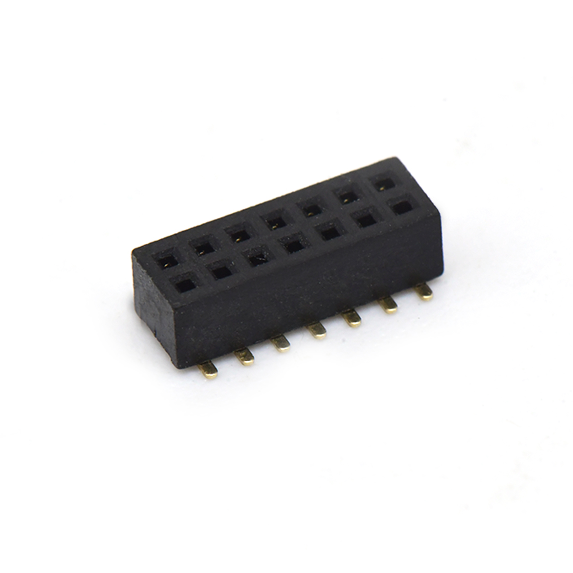 Pitch 1.00mm 180° 双排 SMT+CAP 排母 塑高2.1mm PC3.9 2X07Pin 黑色 镀全金G/F