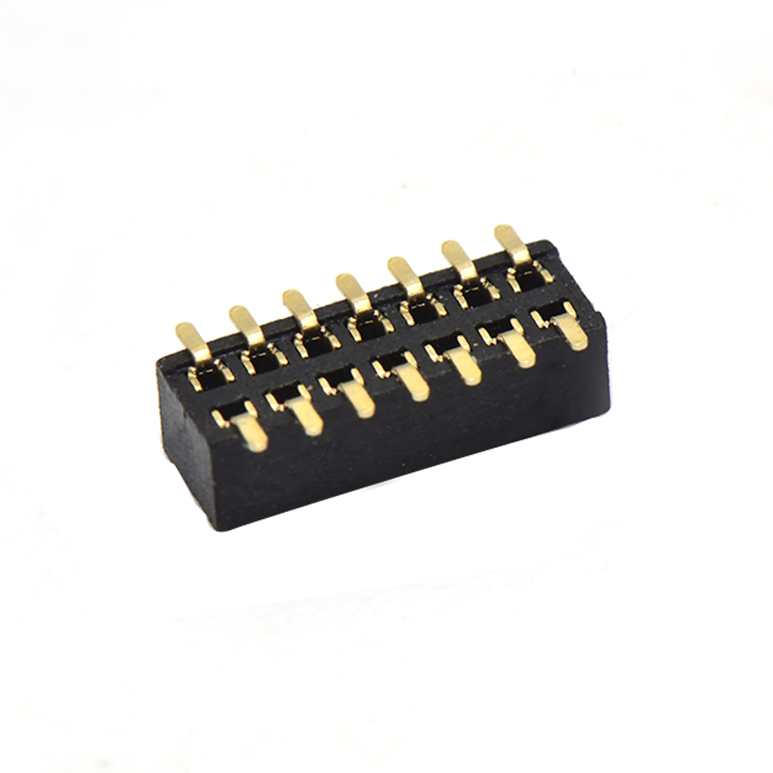 Pitch 1.00mm 180° 双排 SMT+CAP 排母 塑高2.1mm PC3.9 2X07Pin 黑色 镀全金G/F