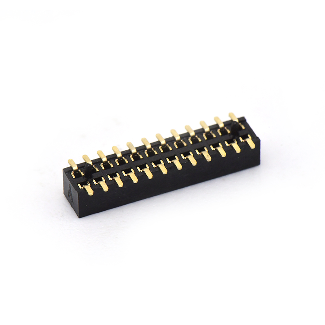 Pitch 1.00mm 180° 双排 SMT+CAP 排母 带柱 塑高2.1mm PC3.9 2X12Pin 黑色 镀全金G/F