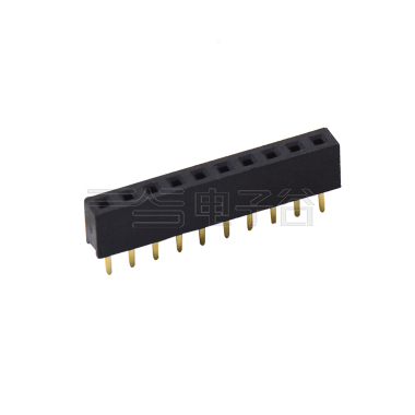 Pitch 1.27mm 180° 单排 DIP 排母H2.0W1.8 PC2.0 1X10P 黑色 PA9T，94V-0  镀全金G/F