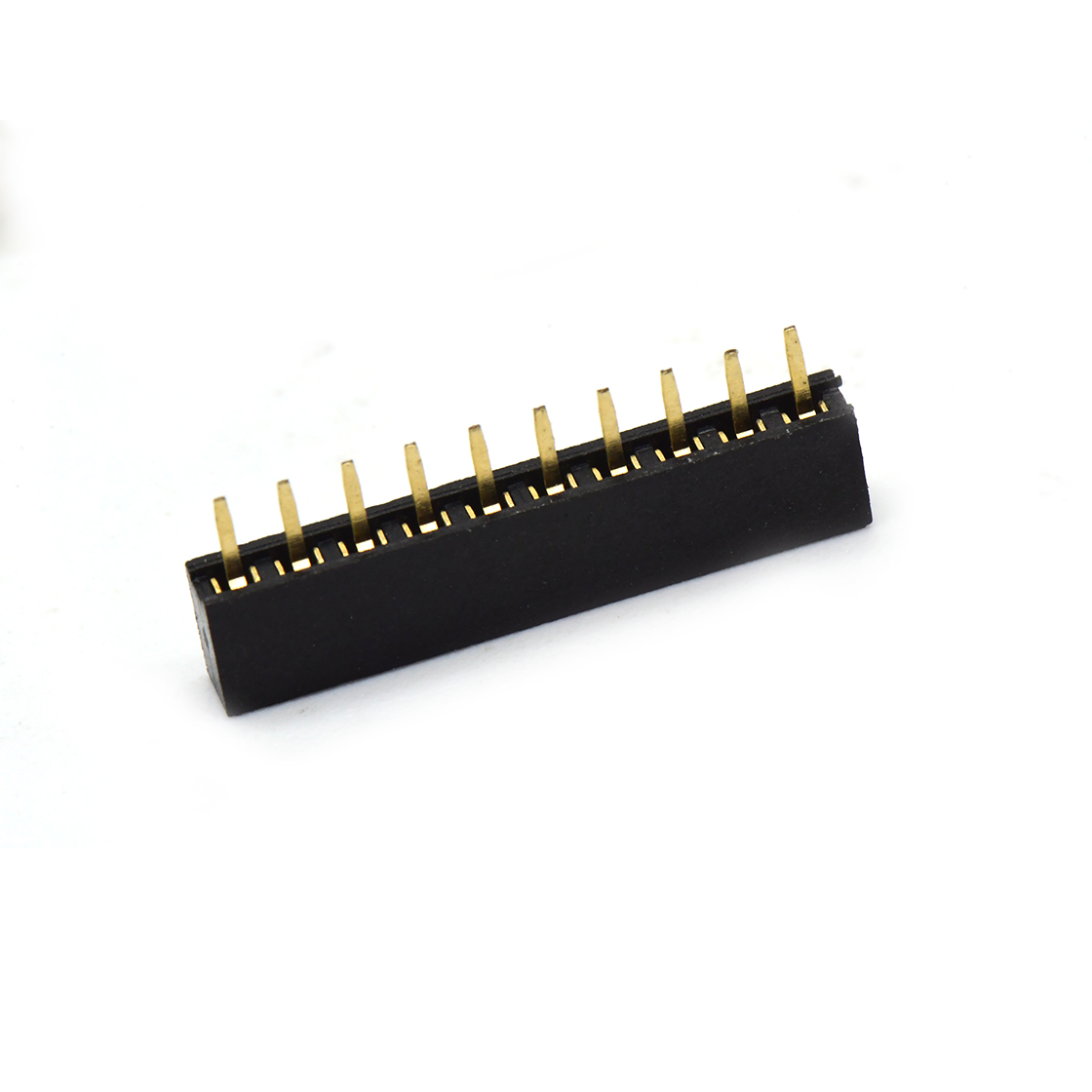 Pitch 1.27mm 180° 单排 DIP 排母H2.0W1.8 PC2.0 1X10P 黑色 PA9T，94V-0  镀全金G/F