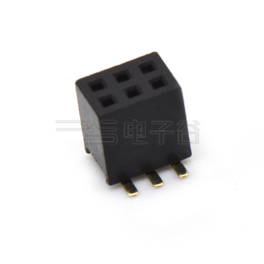 Pitch 1.27mm 180° 双排 SMT+CAP 排母H4.3 W3.0 PC4.8 2X03Pin 黑色 PA9T,94V-0 镀全金G/F