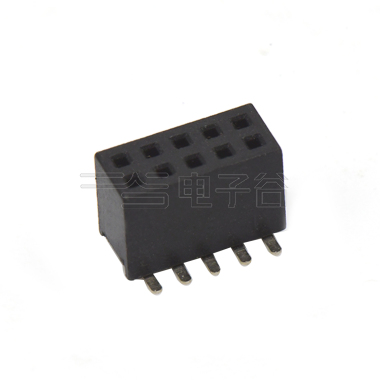 Pitch 1.27mm 180° 双排 SMT+CAP 排母H4.3 W3.0 PC4.8 2X05Pin 黑色 PA9T,94V-0 镀全金G/F