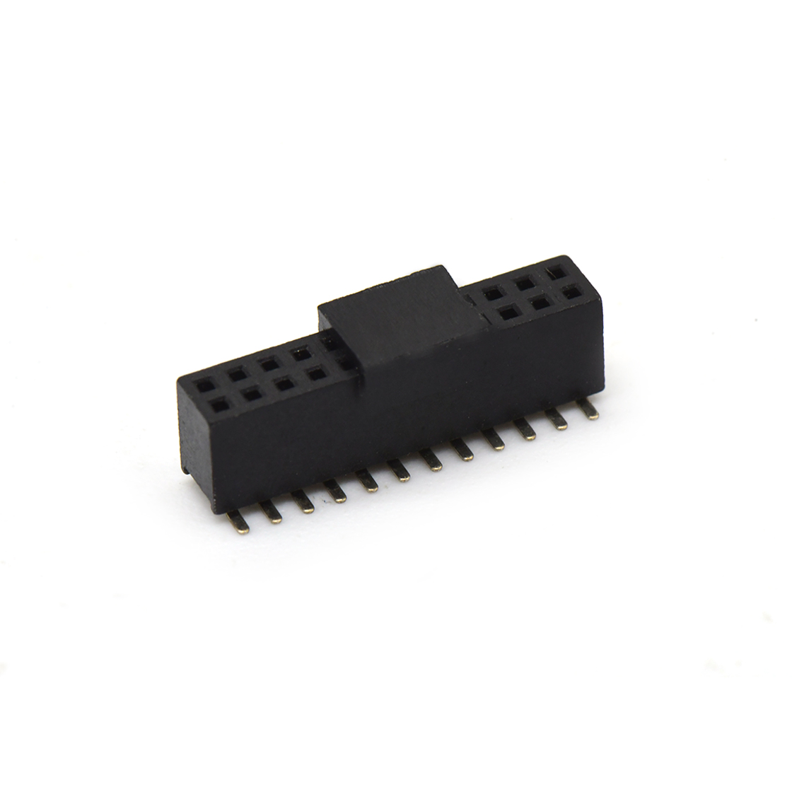 Pitch 1.27mm 180° 双排 SMT+CAP 排母H4.3 W3.0 PC4.8 2X12Pin 黑色 PA9T,94V-0 镀全金G/F