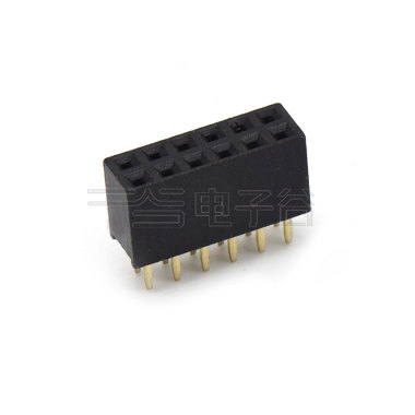 Pitch 2.00mm 180° 双排 DIP 型排母H6.35 W4.0 PC 2.8 2X06Pin 黑色 PA9T，94V-0 镀全金G/F
