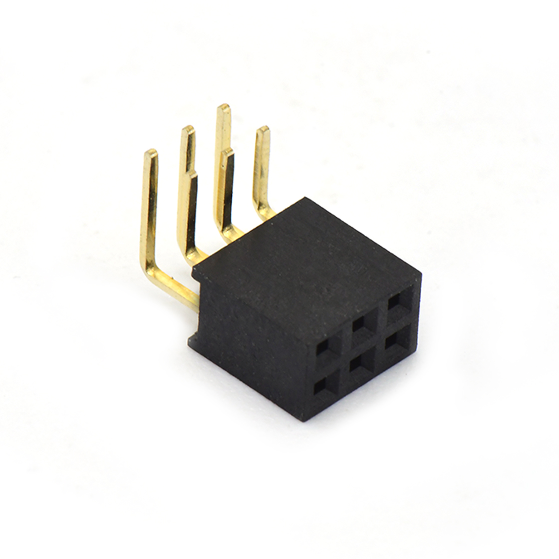 Pitch 2.00mm 90° 双排 DIP Y型排母 H6.35 W4.0 PC3.2 2X03P 黑色 PA9T，94V-0 镀全金G/F