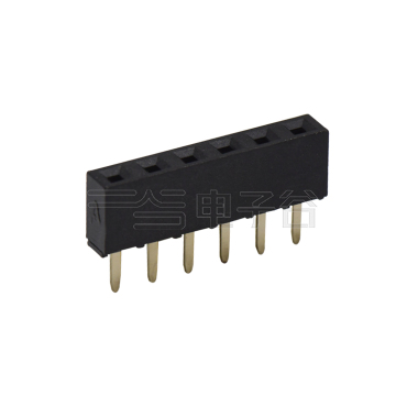 Pitch 2.54mm 180° 单排 DIP U型排母 H5.0W2.5PC:3.2 1X06Pin 黑色 PA6T，94V-0 镀全金G/F