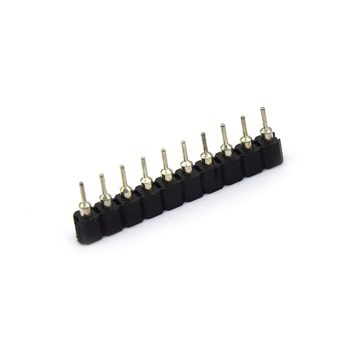 Pitch 2.54mm 180° 单排 DIP型 圆孔排母 10Pin 黑色 PPS，UL94V-0 镀半金G/F（内金外锡）