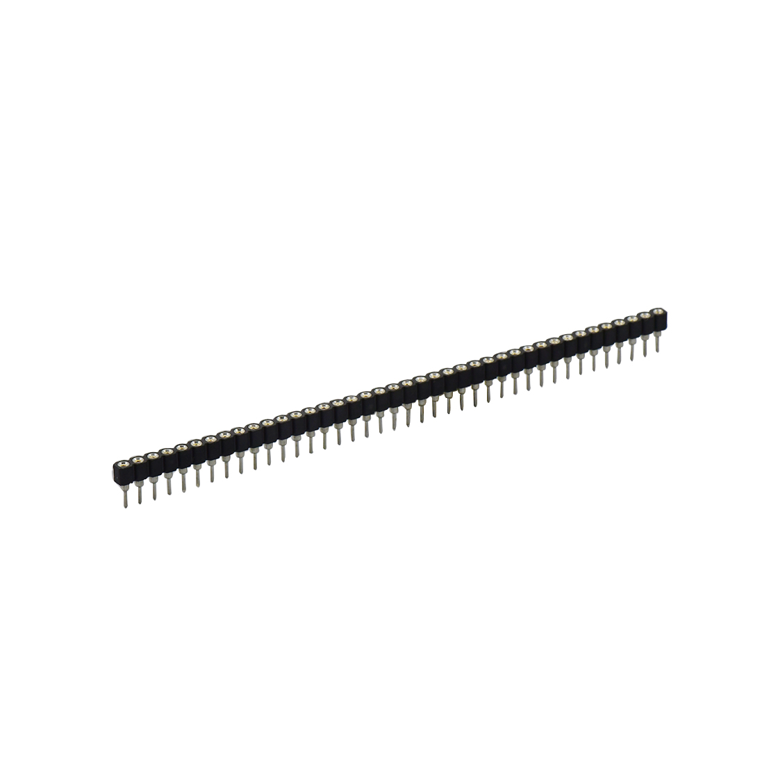 Pitch 2.54mm 180° 单排 DIP型 圆孔排母 40Pin 黑色 PPS，UL94V-0 镀半金G/F（内金外锡）
