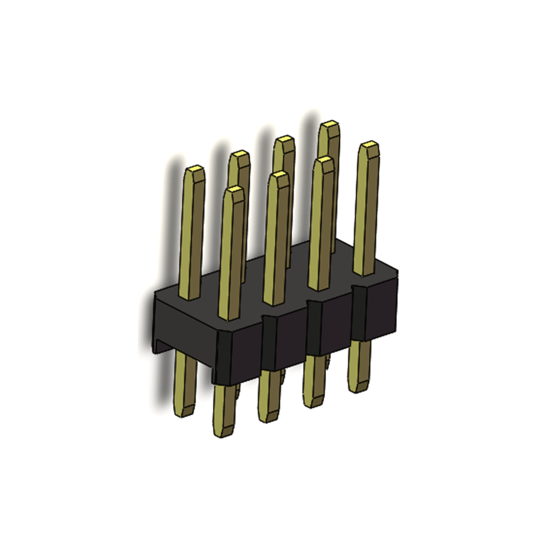 Pitch 2.00mm 180°双排 单塑 排针 L=8.8MM 2X04Pin 黑色 镀全金G/F HF