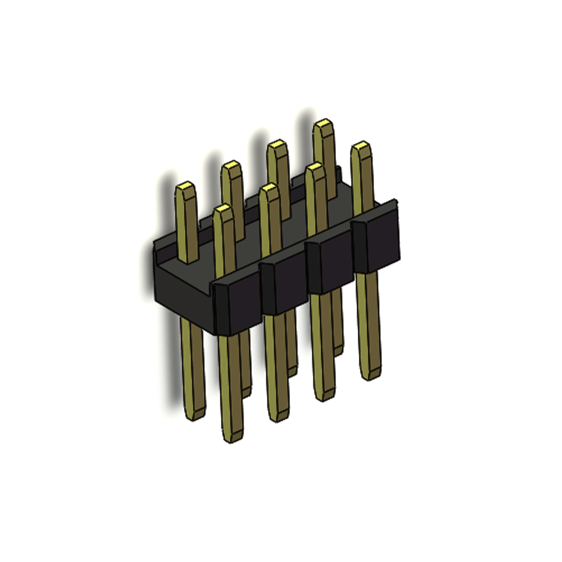 Pitch 2.00mm 180°双排 单塑 排针 L=8.8MM 2X04Pin 黑色 镀全金G/F HF