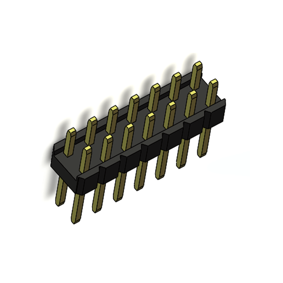 Pitch 2.00mm 180°双排 单塑 排针 L=8.8MM 2X07Pin 黑色 镀全金G/F HF