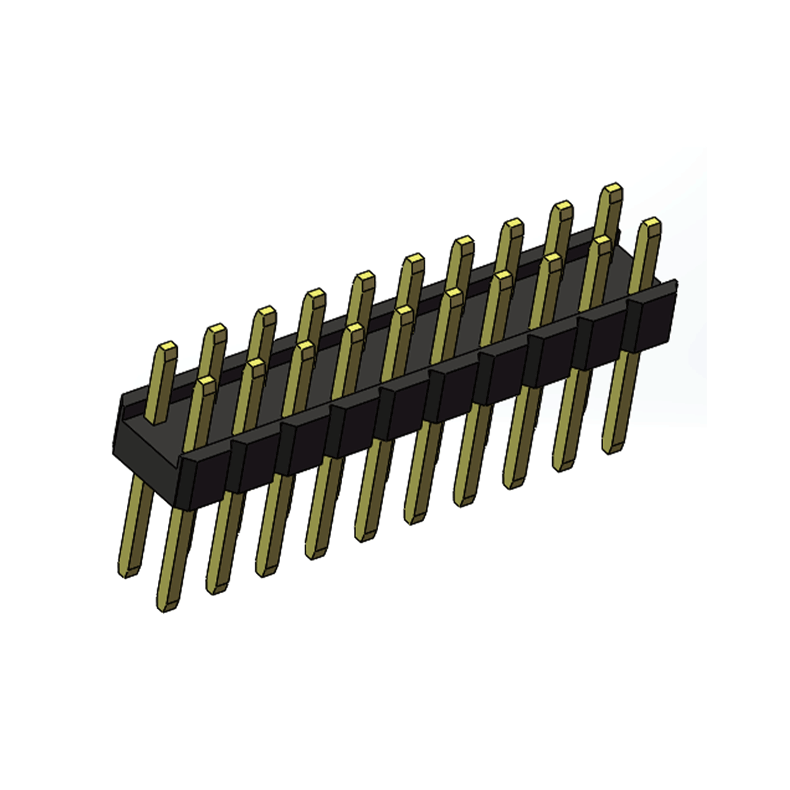 Pitch 2.00mm 180°双排 单塑 排针 L=8.8MM 2X10Pin 黑色 镀全金G/F HF