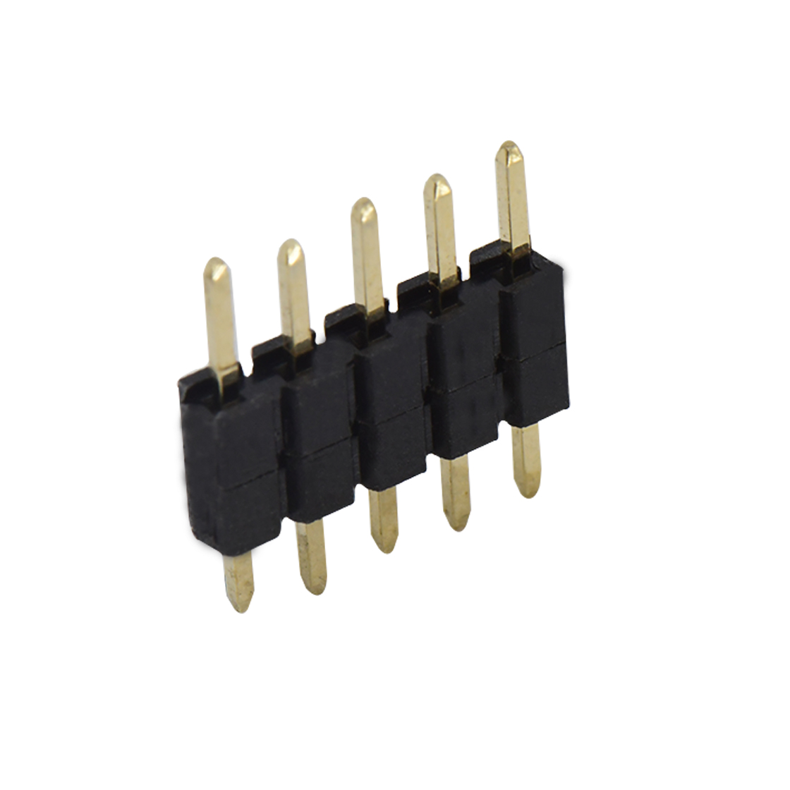 Pitch 2.54mm 180° 单排 DIP 双塑 排针 L=11.6MM 1X05Pin 黑色 PA6T，94V-0 镀全金G/F