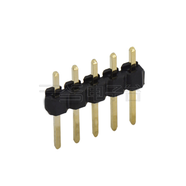 Pitch 2.54mm 180° 单排 DIP 单塑 排针 L=11.5MM 1X05Pin 黑色 PA6T，94V-0 镀全金G/F