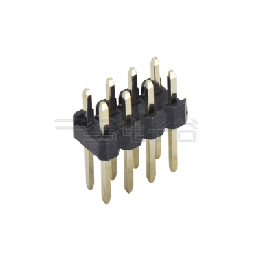 Pitch 2.54mm 180° 双排 DIP 单塑排针 L=11.5MM PC 3.0 2X04Pin 黑色 Brass 镀全金G/F