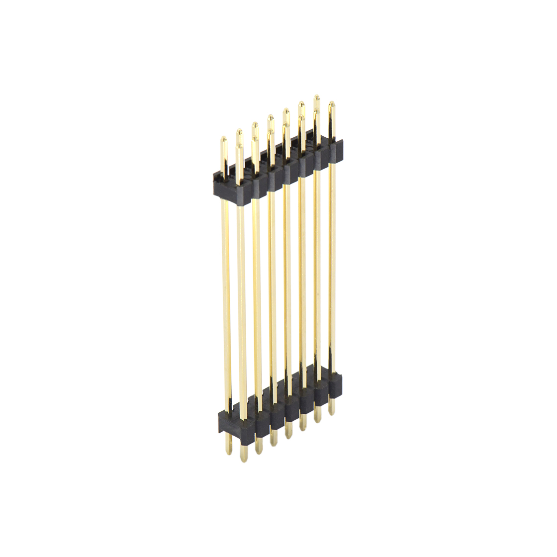 Pitch 2.54mm 180° 双排 双塑排针 L=42.7MM（5.0/34.7/3.0） 2X07Pin 黑色 PA9T，94V-0 镀全金G/F