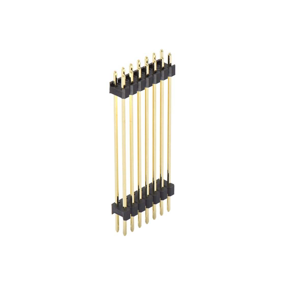 Pitch 2.54mm 180° 双排 双塑排针 L=42.7MM（5.0/34.7/3.0） 2X07Pin 黑色 PA9T，94V-0 镀全金G/F