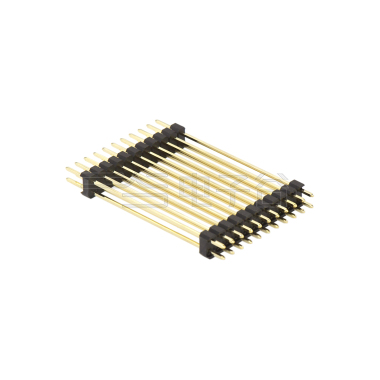 Pitch 2.54mm 180° 双排 双塑排针 L=42.7MM（5.0/34.7/3.0） 2X11Pin 黑色 PA9T，94V-0 镀全金G/F