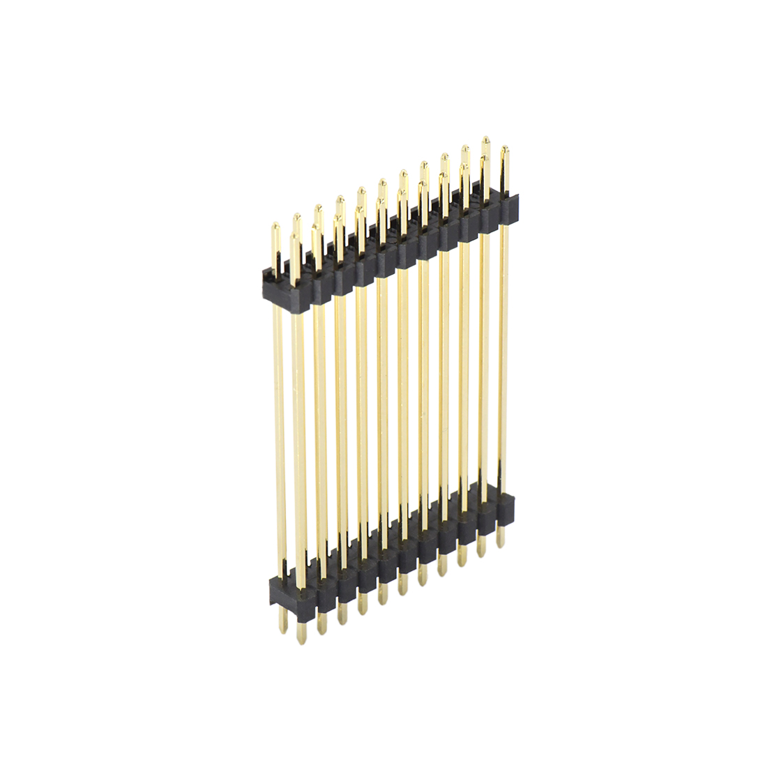 Pitch 2.54mm 180° 双排 双塑排针 L=42.7MM（5.0/34.7/3.0） 2X11Pin 黑色 PA9T，94V-0 镀全金G/F