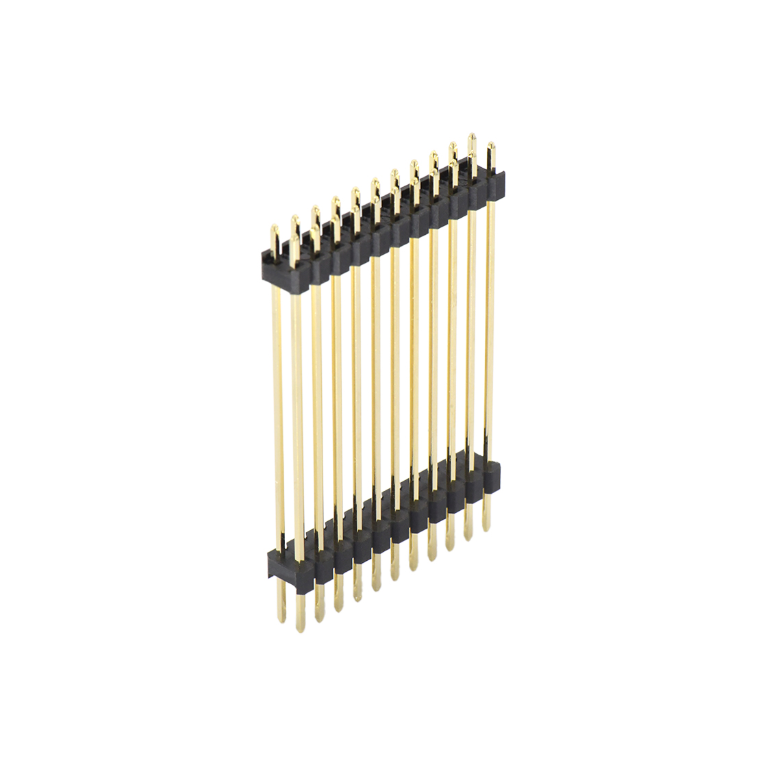 Pitch 2.54mm 180° 双排 双塑排针 L=42.7MM（5.0/34.7/3.0） 2X11Pin 黑色 PA9T，94V-0 镀全金G/F