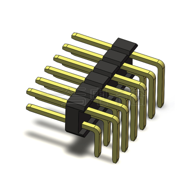 Pitch 2.54mm 90° 双排 DIP 单塑排针 PA:3.6 PC:3.0 2X06Pin 黑色 PA6T，94V-0 镀全金G/F