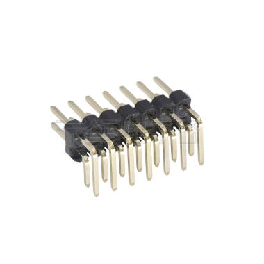 Pitch 2.54mm 90°双排 DIP 单塑排针 2X07Pin 黑色 PA6T,94V-0 镀全金G/F 无卤