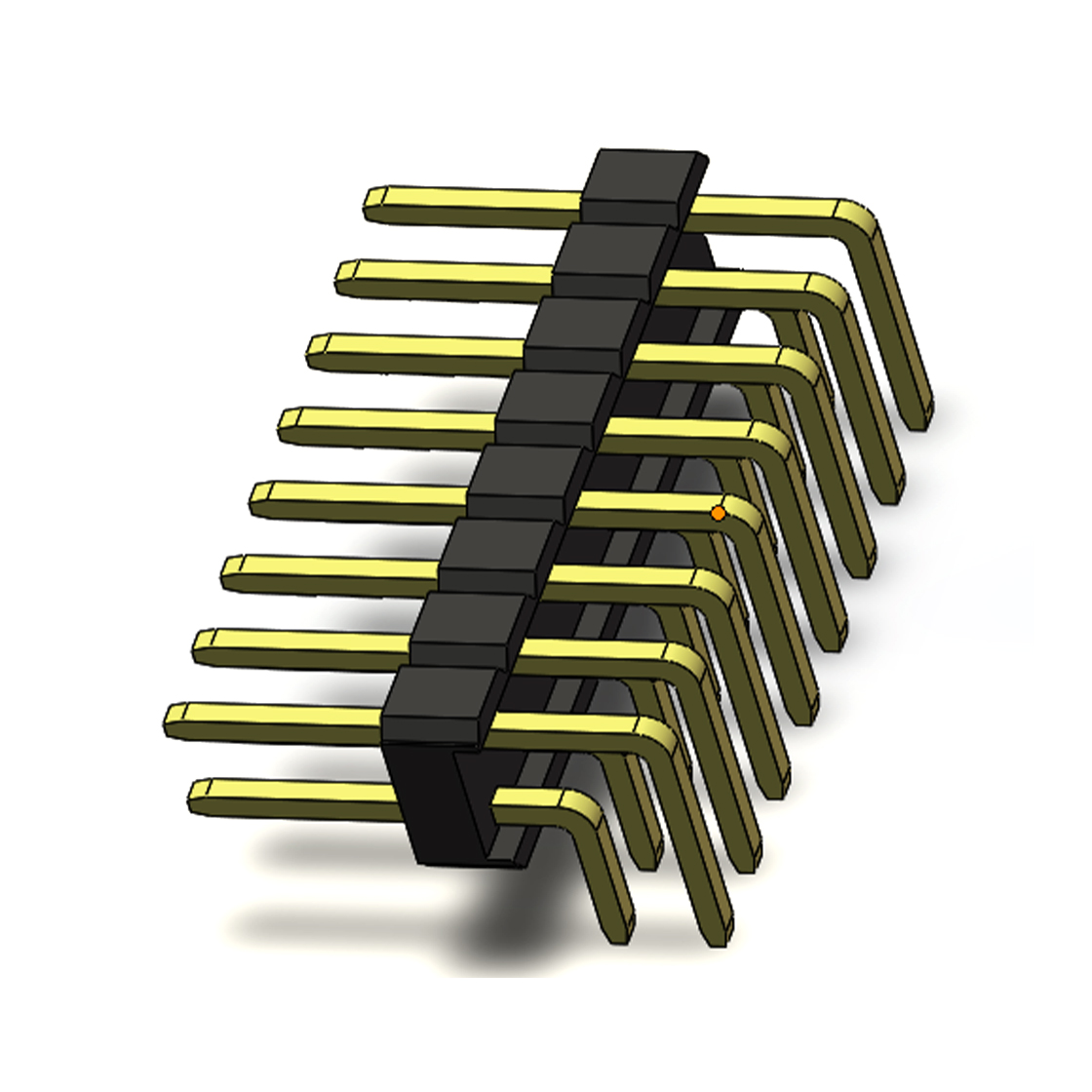 Pitch 2.54mm 90° 双排 DIP 单塑排针 PA:3.6 PC:3.0 2X08Pin 黑色 PA6T，94V-0 镀全金G/F