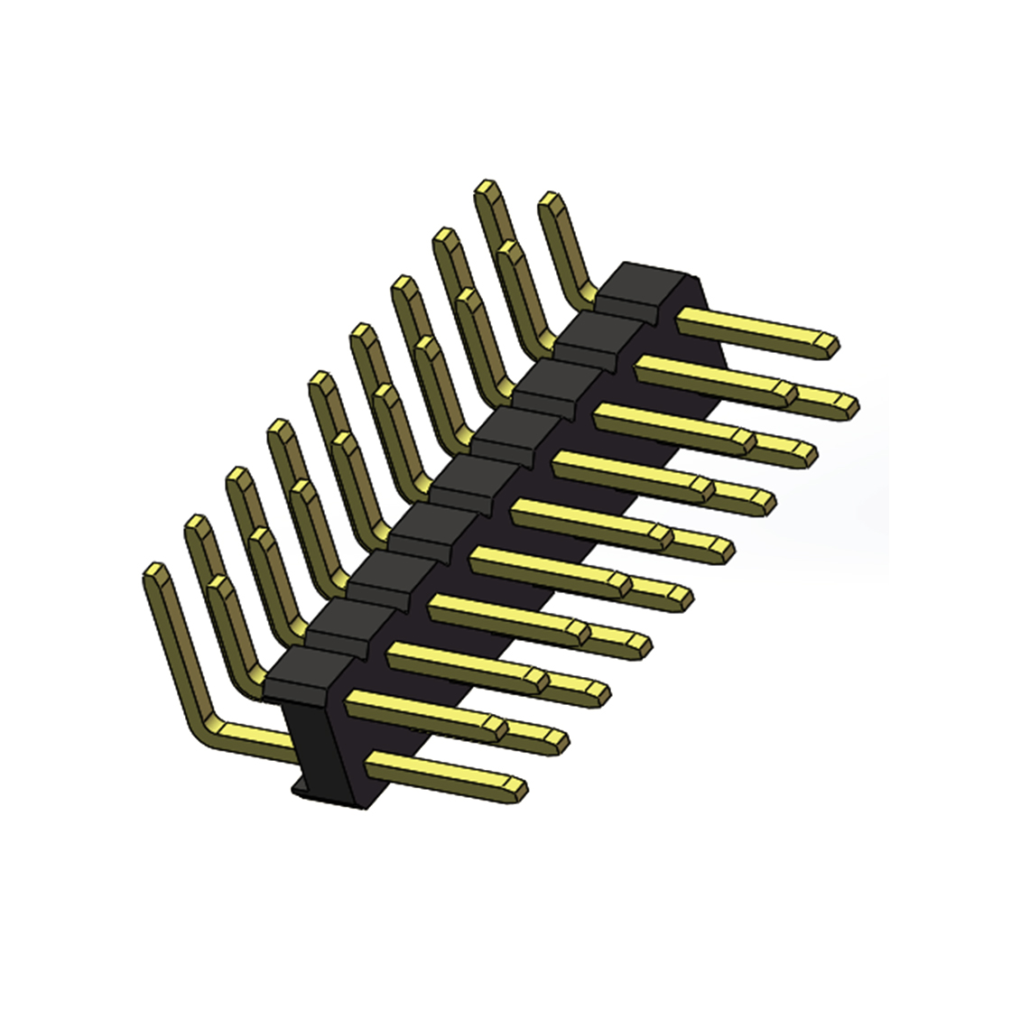 Pitch 2.54mm 90° 双排 DIP 单塑排针 PA:3.6 PC:3.0 2X09Pin 黑色 PA6T，94V-0 镀全金G/F