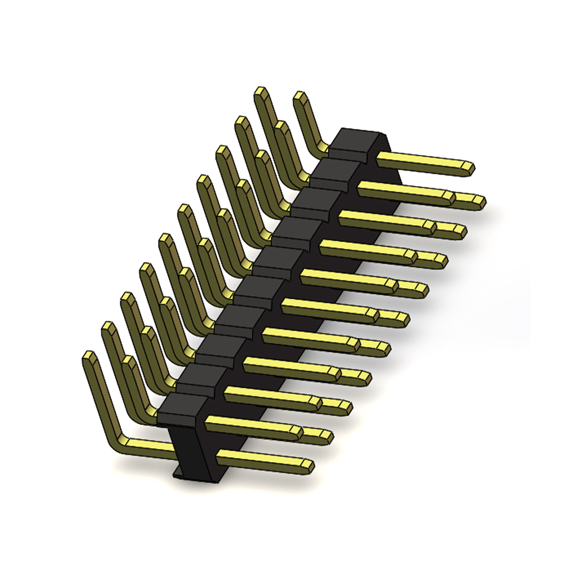 Pitch 2.54mm 90° 双排 DIP 单塑排针 PA:3.6 PC:3.0 2X10Pin 黑色 PA6T，94V-0 镀全金G/F